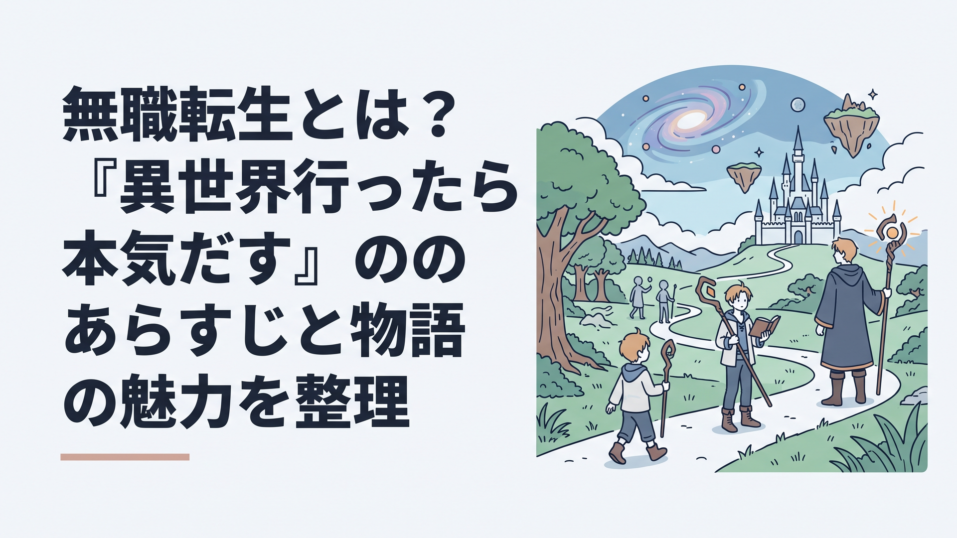 剣と魔法の異世界を背景に、少年から大人へ成長していく魔術師の長い人生を象徴する幻想的な場面